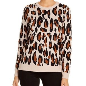 Tahari Leopard Print Crew Neck Sweater